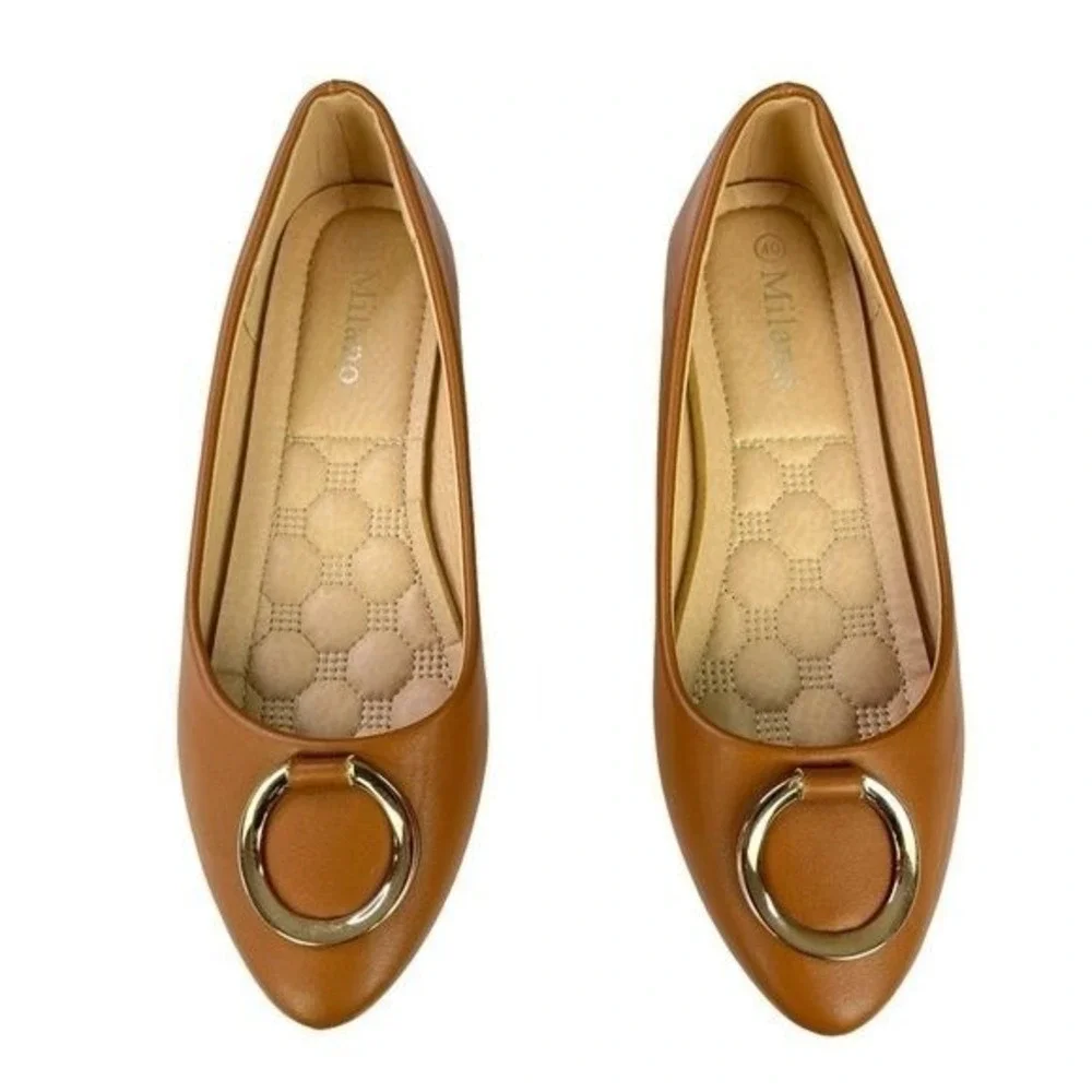 Milano Ballet Flats‎ Pointed Toe Gold Ring Preppy Parisian Quiet Luxury Chic 9